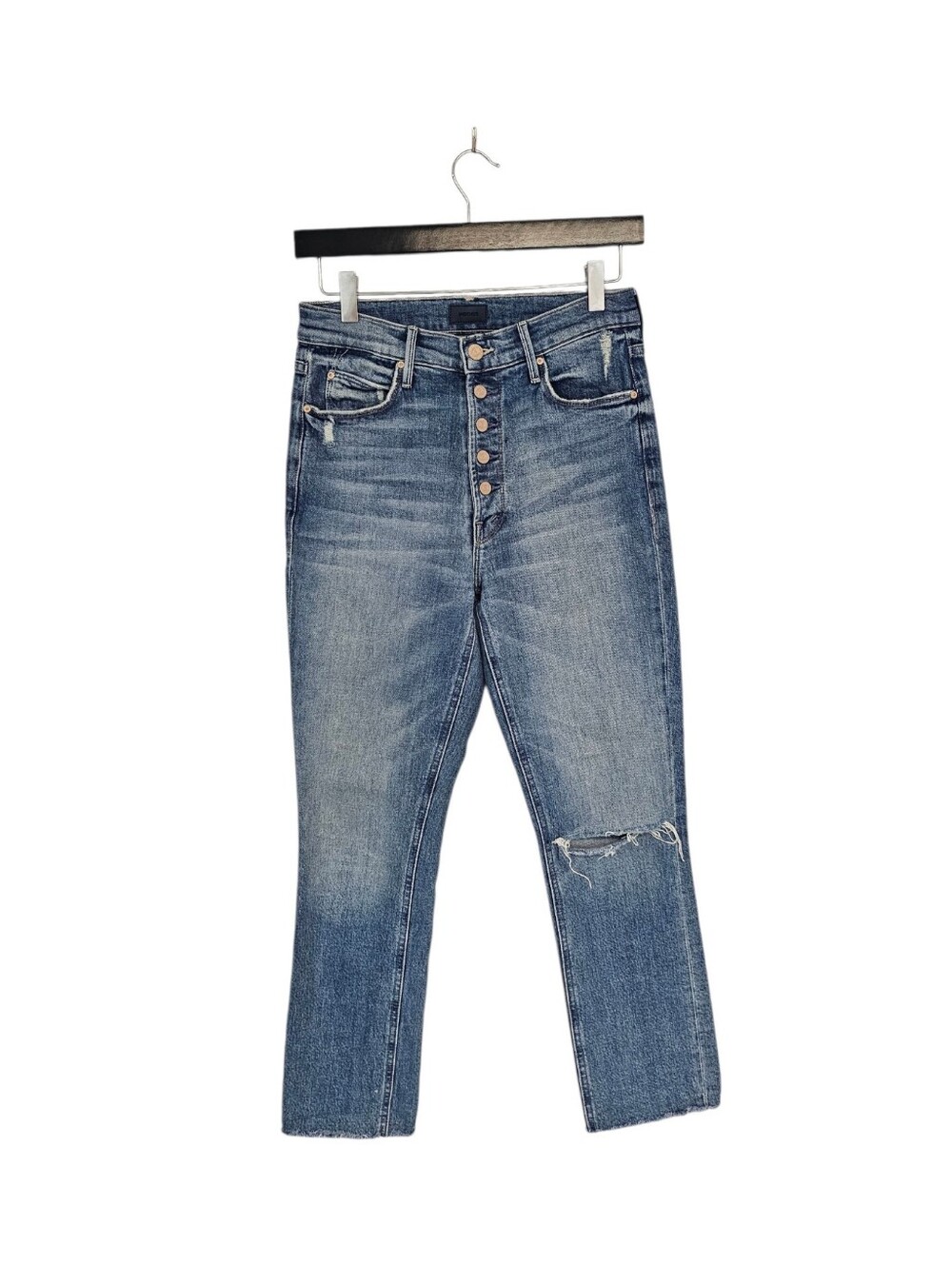 MOTHER The Pixie Dazzler Ankle Fray Straight Leg Blue Popism Jeans 26 Preowned